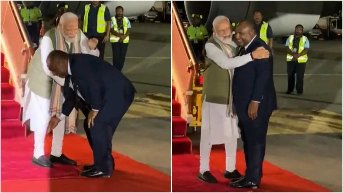 "In a gesture of deep respect and warmth, Papua New Guinea's Prime Minister welcomed Indian PM Narendra Modi by touching his feet.
