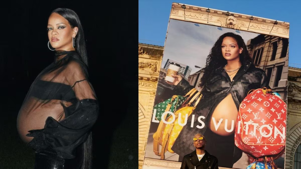 Rihanna steals the spotlight in Pharrell William's debut Louis Vuitton campaign, proudly displaying her baby bump while donning a trendy pixelated Damier check leather shirt. Take a look at the captivating photos that redefine maternity fashion.
