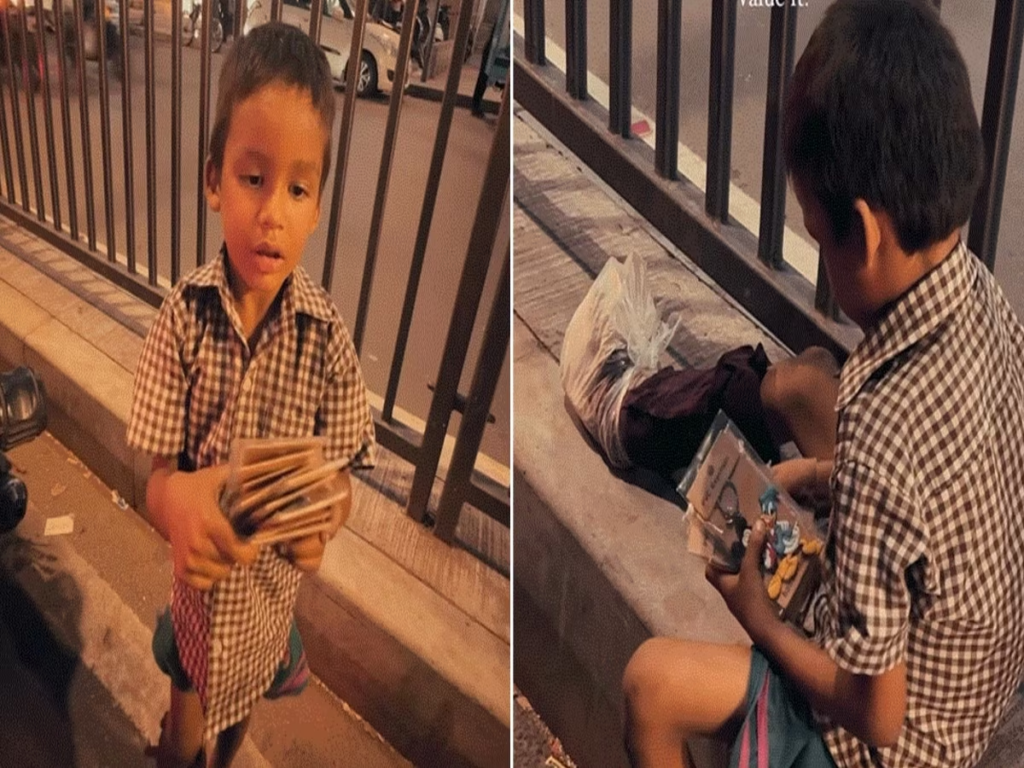 A video of a young boy selling keychains while nursing an injury on his right foot at a traffic point in Gujarat has gone viral, drawing attention and raising concerns among social media users. The footage depicts the boy arranging the keychains and reveals his injury, which he has covered with cloth and plastic. The public's response has been filled with sympathy and calls for immediate medical attention to prevent further complications.