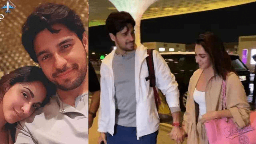 Bollywood actors Sidharth Malhotra and Kiara Advani were recently spotted at the Mumbai airport as they set off for a vacation. The couple will be celebrating Kiara's 31st birthday on July 31st. They were dressed in casual attire, with Sidharth wearing a white shirt over a grey T-shirt, blue jeans, and red-white trainers. Kiara was wearing a beige blouse, a white tank top, and matching trousers. The couple looked happy and relaxed as they posed for the paparazzi.