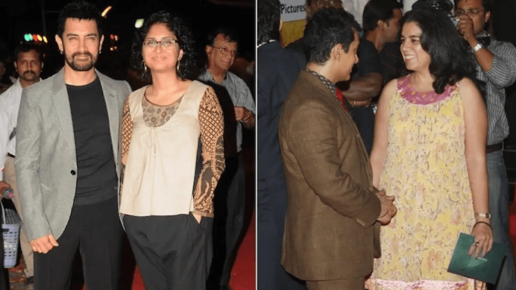 "Aamir Khan's book launch event witnesses a heartwarming reunion with ex-wives Reena Dutta and Kiran Rao, showcasing family unity."
