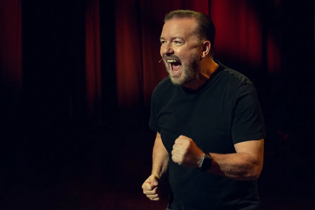  "Explore Ricky Gervais's latest Netflix special, where he dusts off dated material with his cheeky provocation, leaving audiences in stitches."