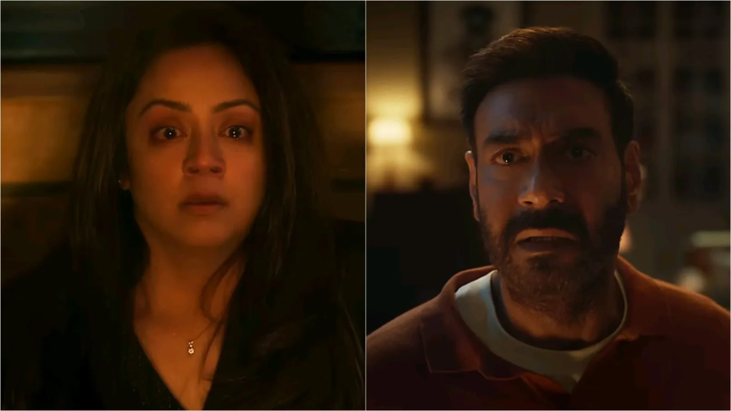 "Explore the fear-inducing teaser of 'Shaitaan' as Ajay Devgn and Jyotika confront the supernatural, while Madhavan's ominous smile adds a mysterious twist. A glimpse into a riveting supernatural thriller awaits."
