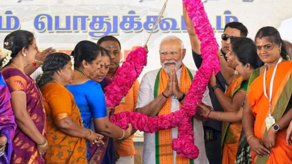 Prime Minister Narendra Modi undertakes a whirlwind tour spanning Kerala, Tamil Nadu, and Telangana in a single day, ramping up his election campaign efforts in the region.
